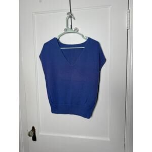Vintage Periwinkle Blue Chunky Knit Slouchy V-neck Short Sleeve Sweater MED